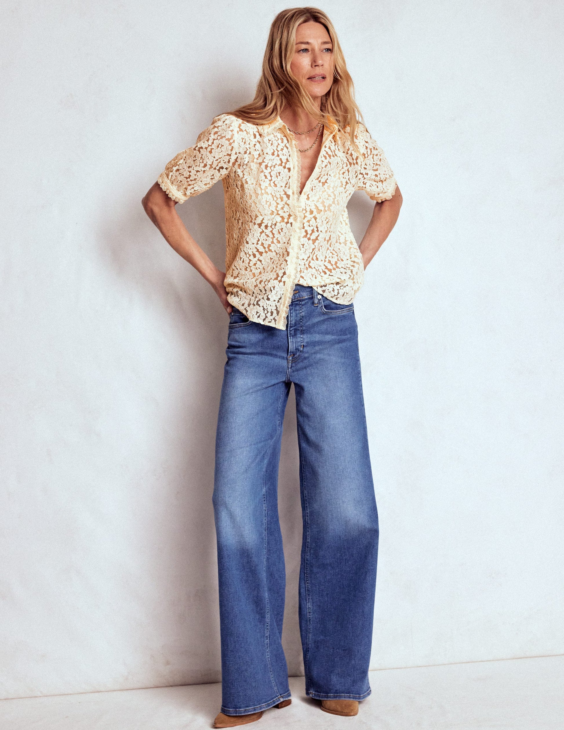 Short Sleeve Lace Blouse-Ivory-4