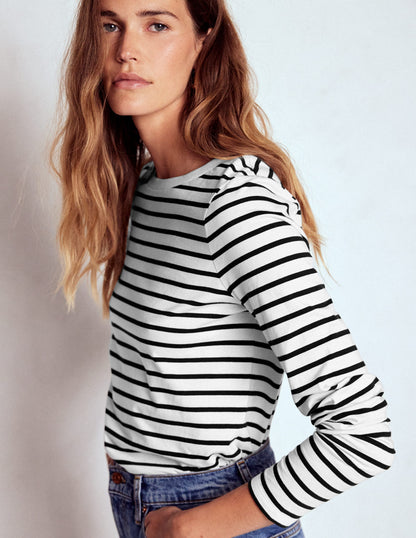 Olivia Long Sleeve Breton-Ivory, Black-4