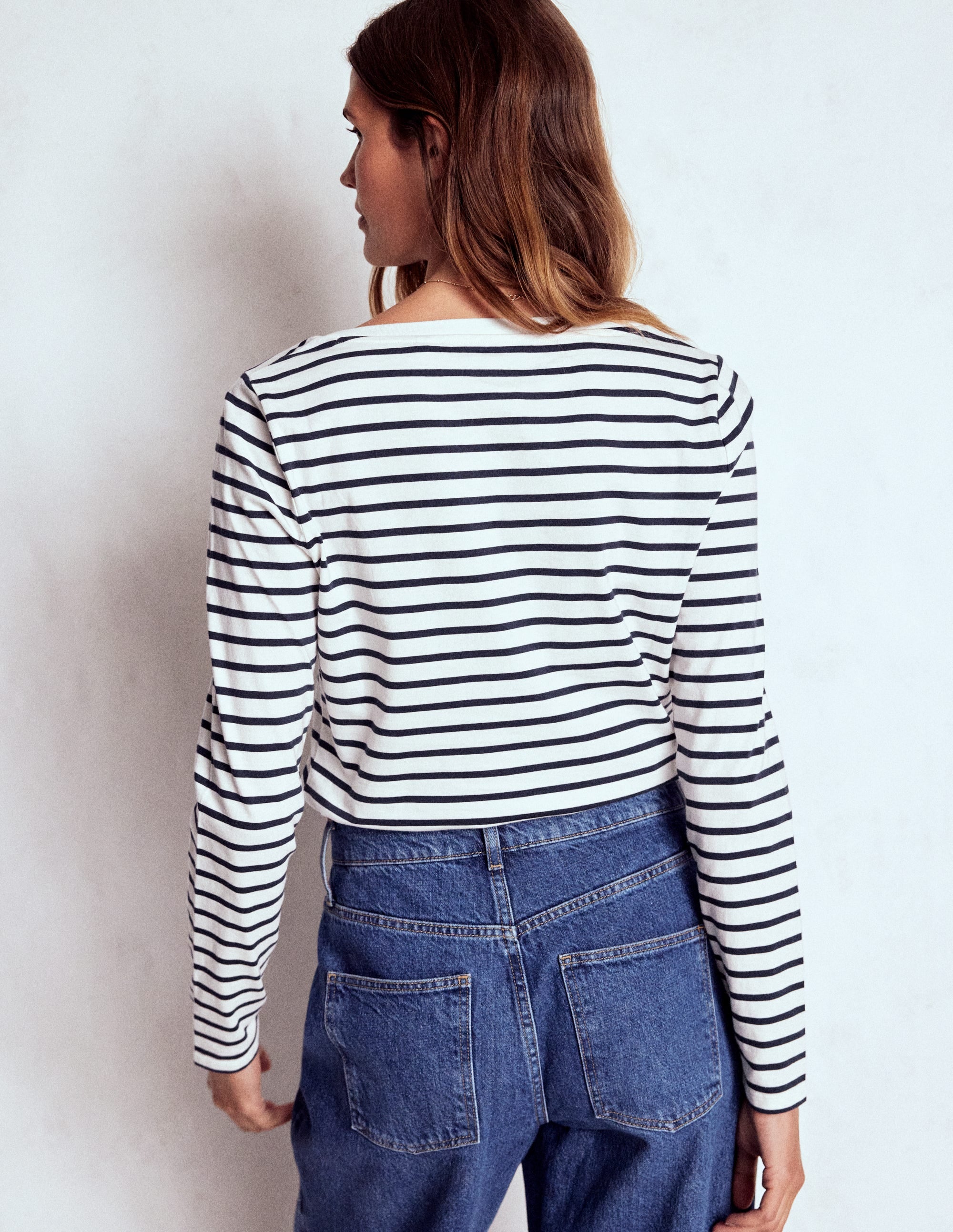 Olivia Long Sleeve Breton-Ivory, Navy - Image 3