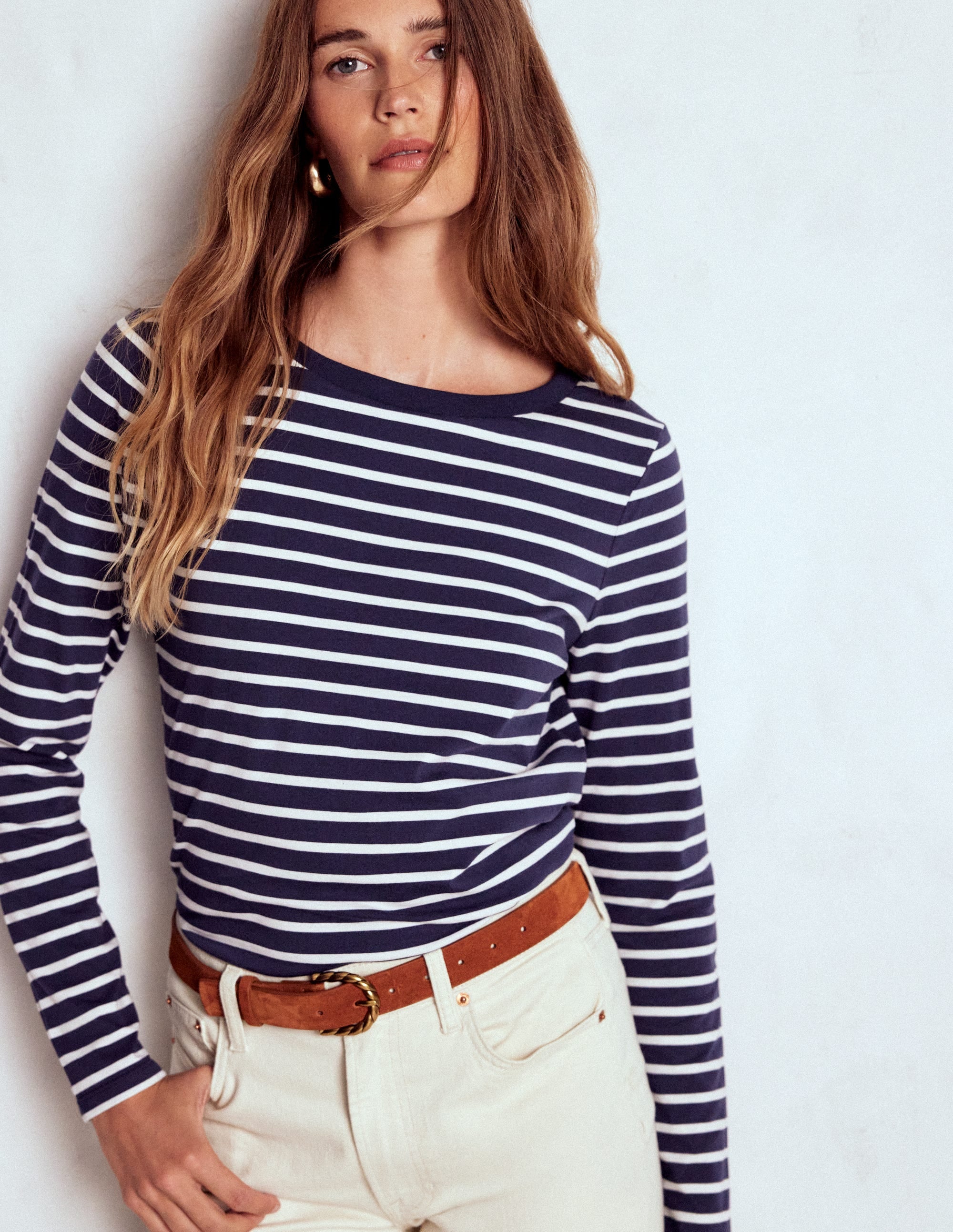Olivia Long Sleeve Breton-Navy, Ivory - Image 1