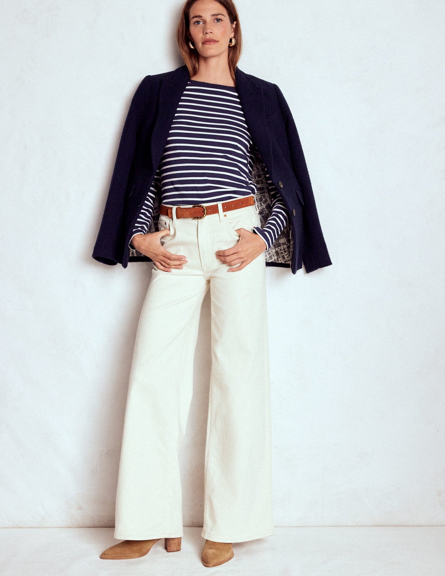 Olivia Long Sleeve Breton-Navy, Ivory