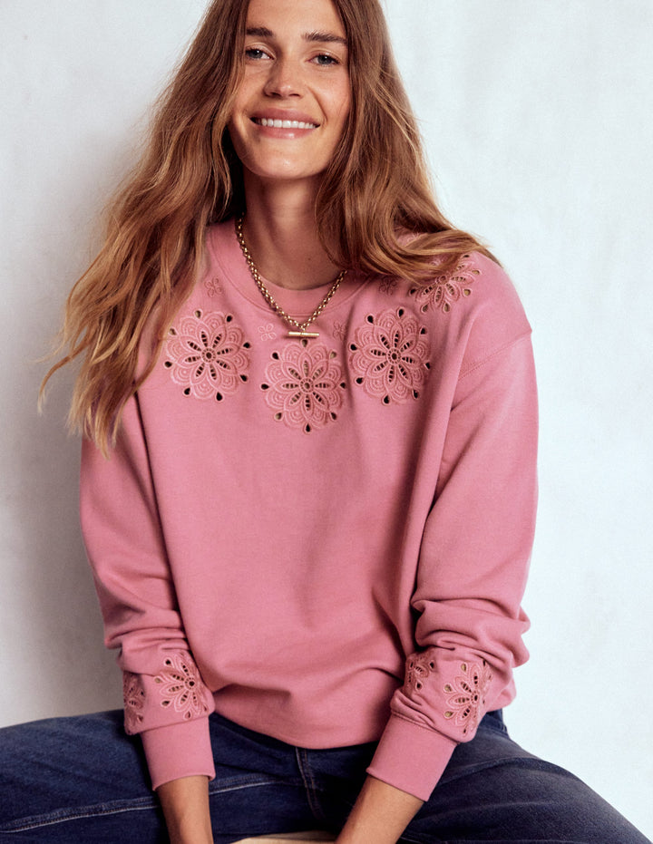 Emi Cutwork Sweatshirt-Pink Heather