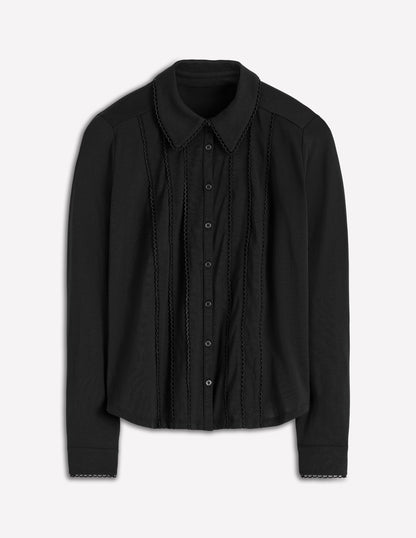 Picot Trim Jersey Shirt-Black-5
