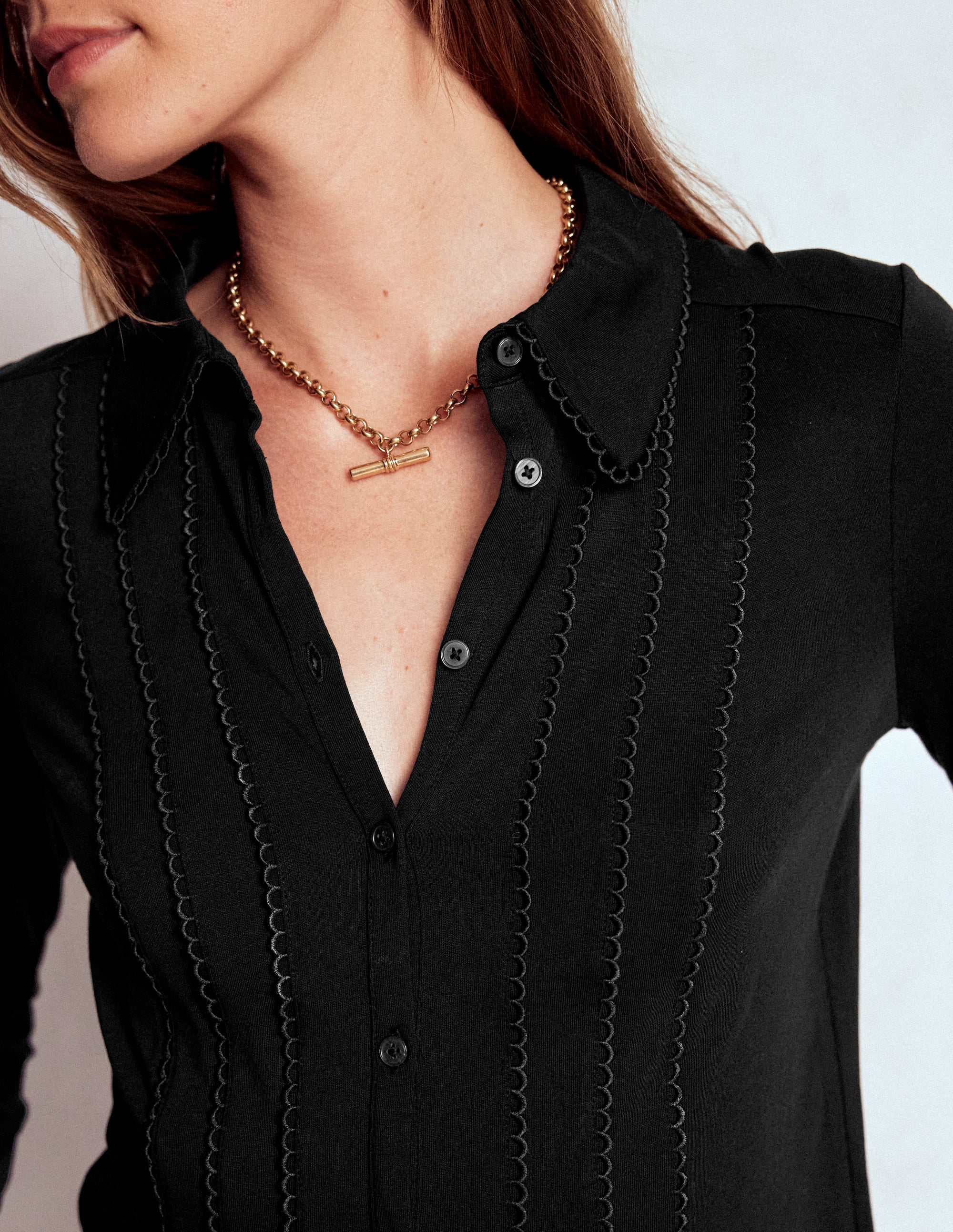 Picot Trim Jersey Shirt-Black - Image 2