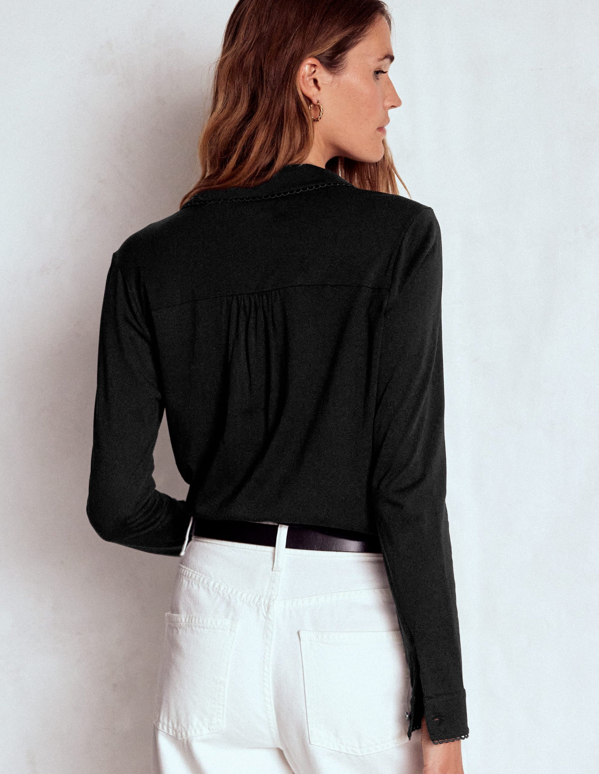 Picot Trim Jersey Shirt-Black-3