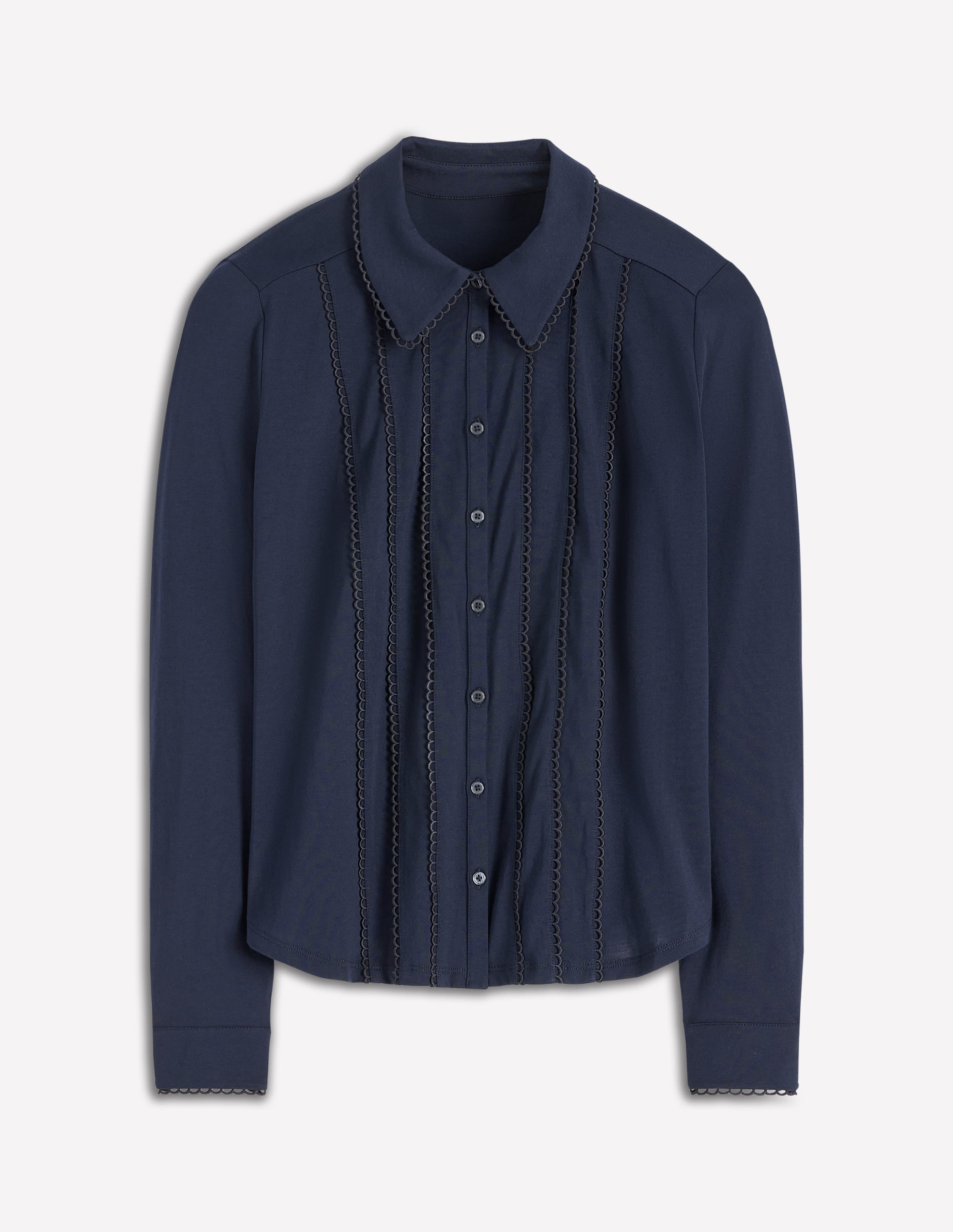 Picot Trim Jersey Shirt-Navy - Image 5