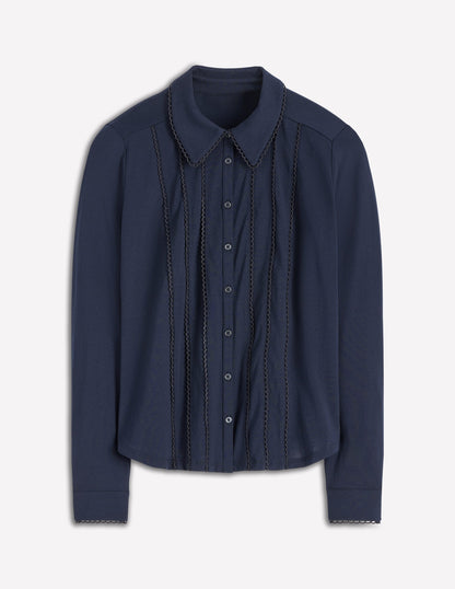 Picot Trim Jersey Shirt-Navy-5