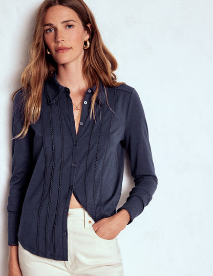 Picot Trim Jersey Shirt-Navy-4