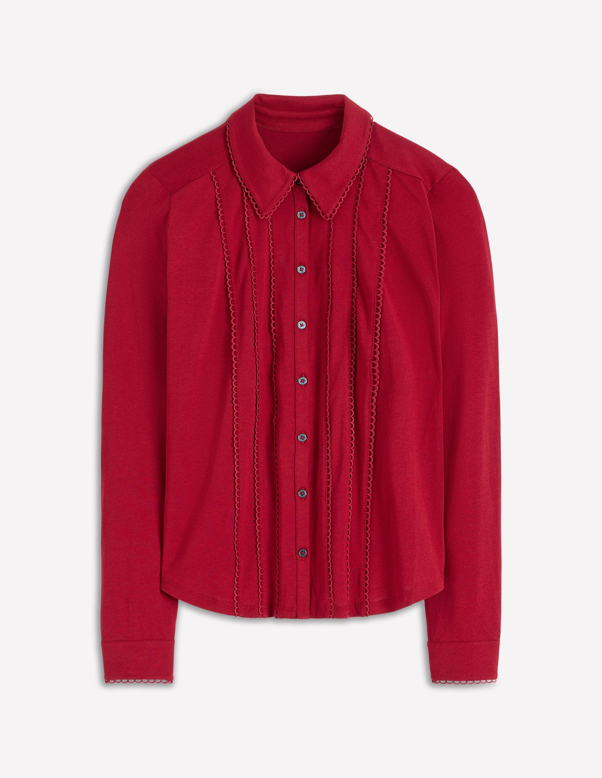 Picot Trim Jersey Shirt-Crimson Red-5