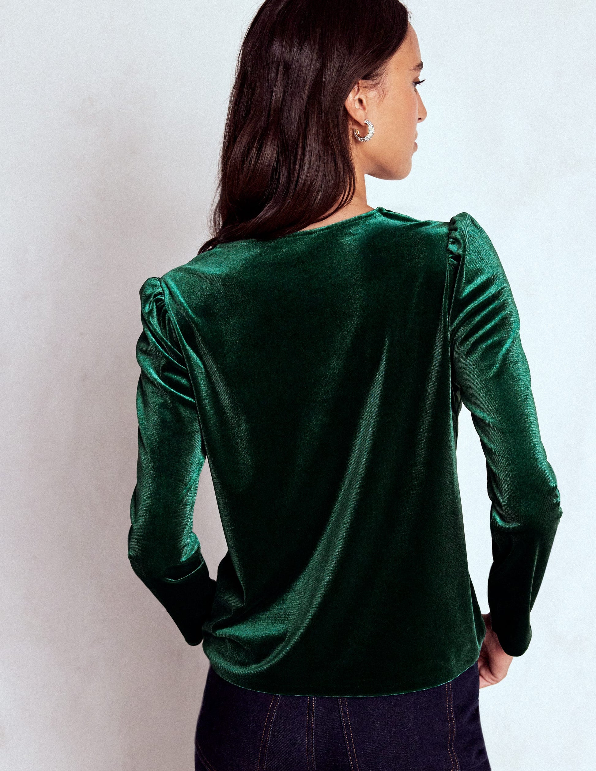 Flora V-Neck Velvet Top-Emerald Night-3