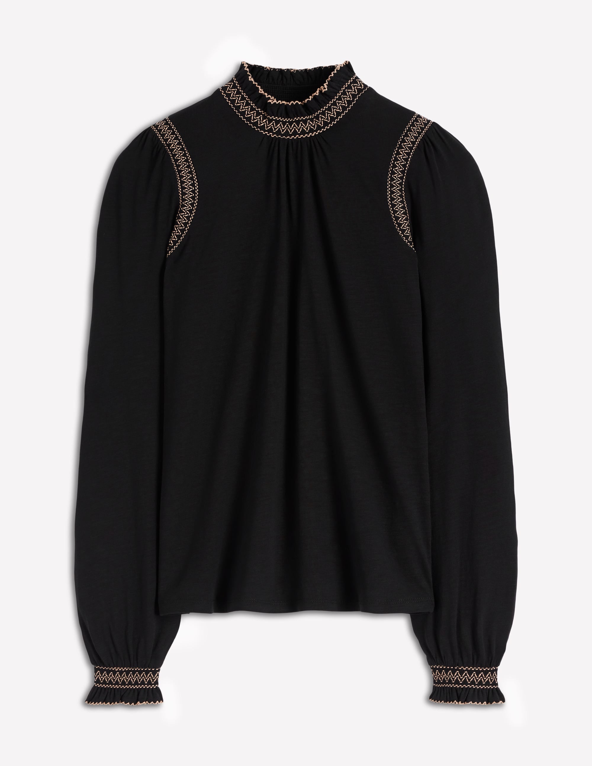 Tia Smocked Neck Jersey Top-Black - Image 5