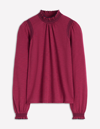 Tia Smocked Neck Jersey Top-Ruby Red-6