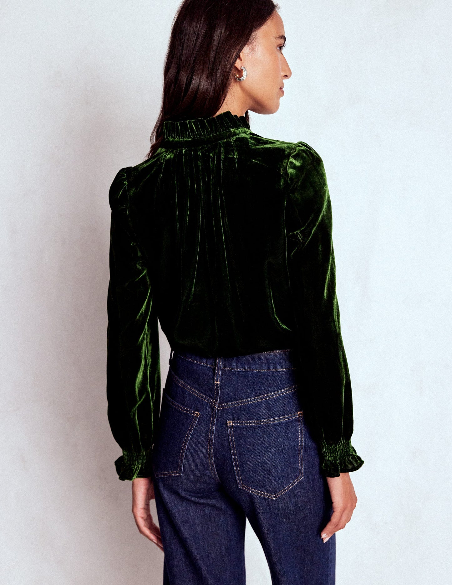 Lorna Pleat Neck Velvet Top-Green Fir