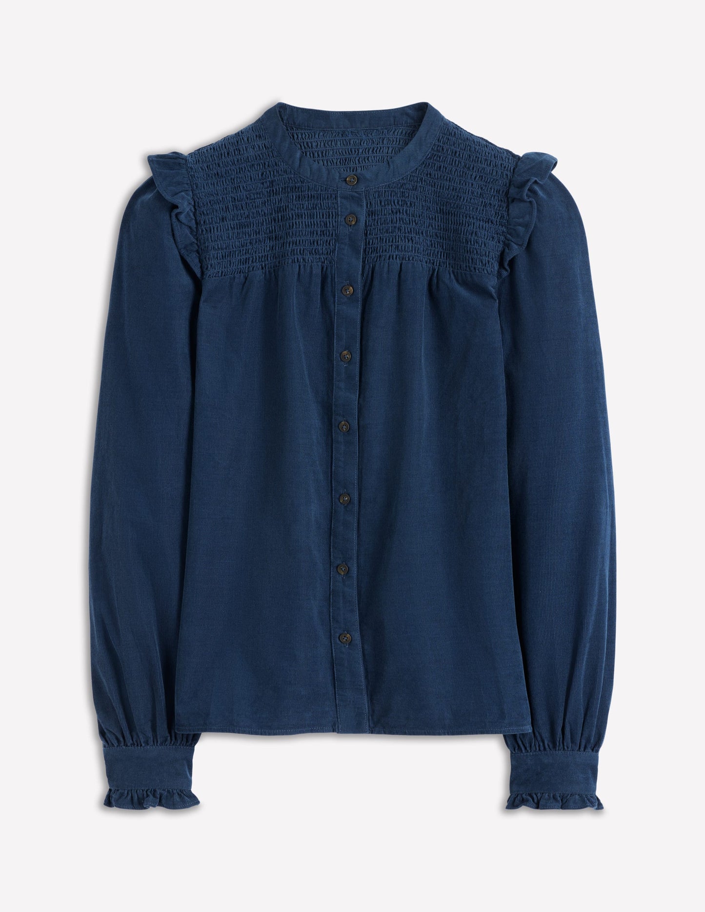 Smocked Yoke Cord Top-Midnight Ocean