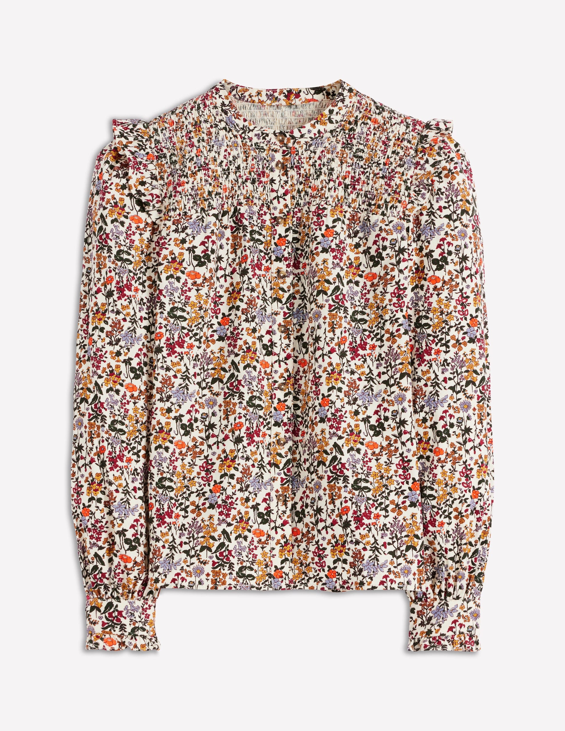 Smocked Yoke Cord Top-Ivory Floral-9