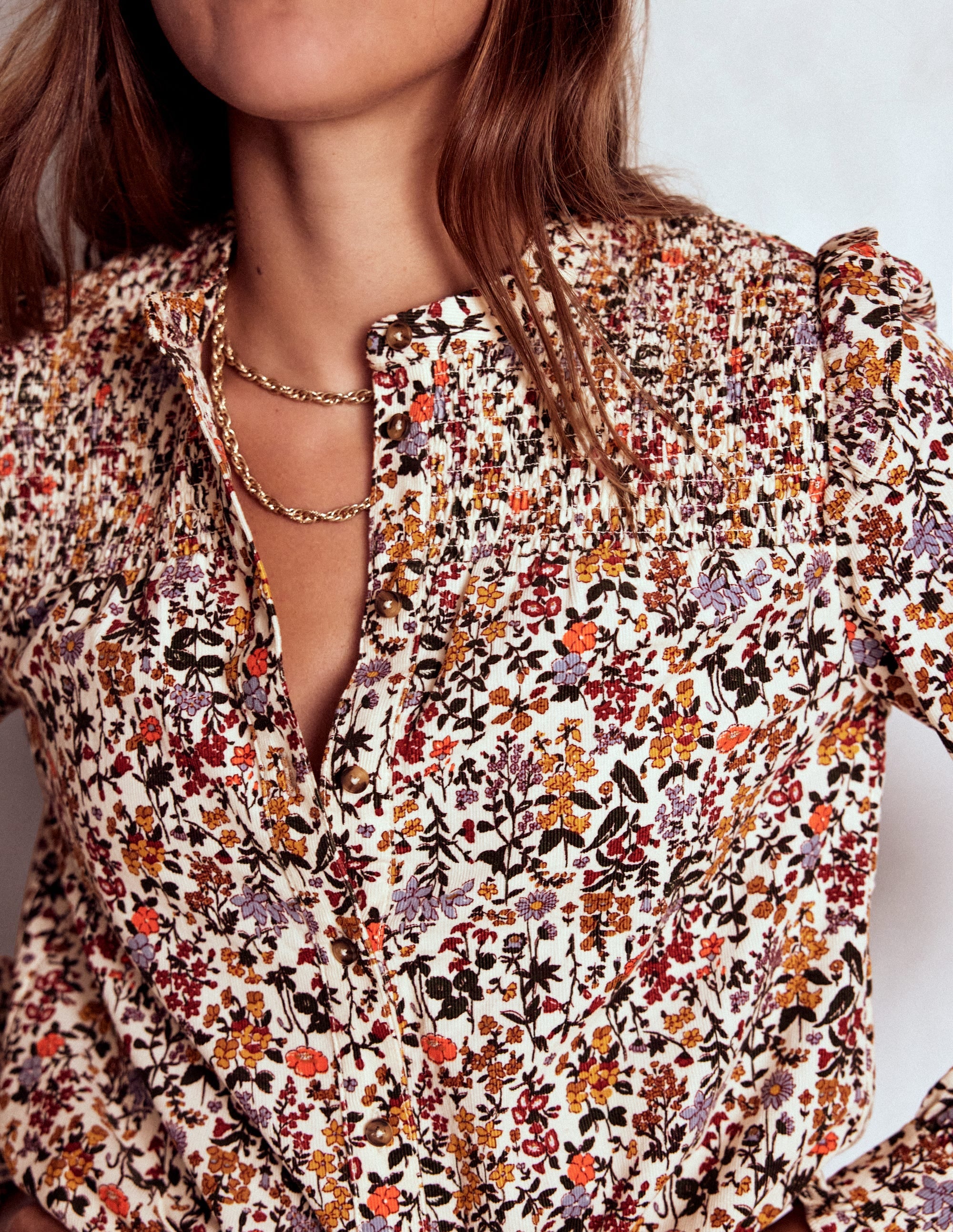 Smocked Yoke Cord Top-Ivory Floral - Image 2