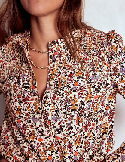 Smocked Yoke Cord Top-Ivory Floral-2