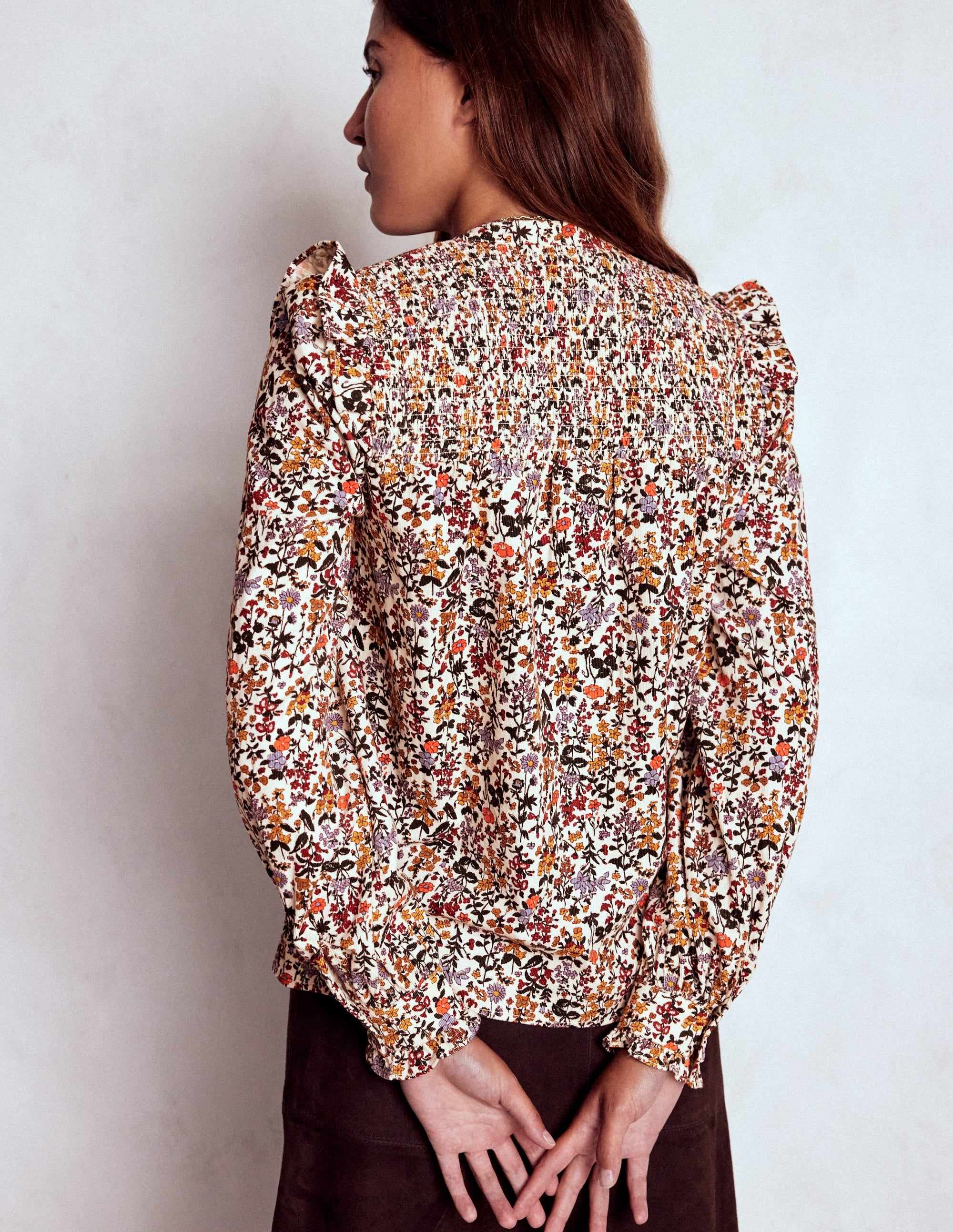 Smocked Yoke Cord Top-Ivory Floral - Image 3