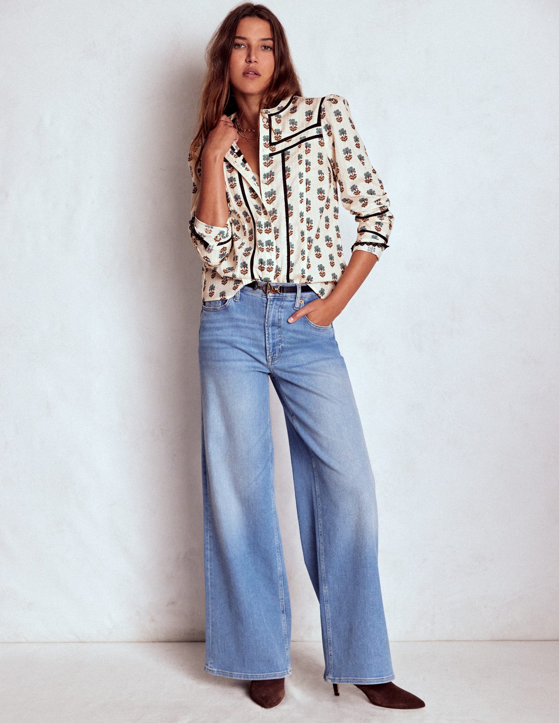 Cotton Lace Trim Top-Ivory, Woodblock Flower-4