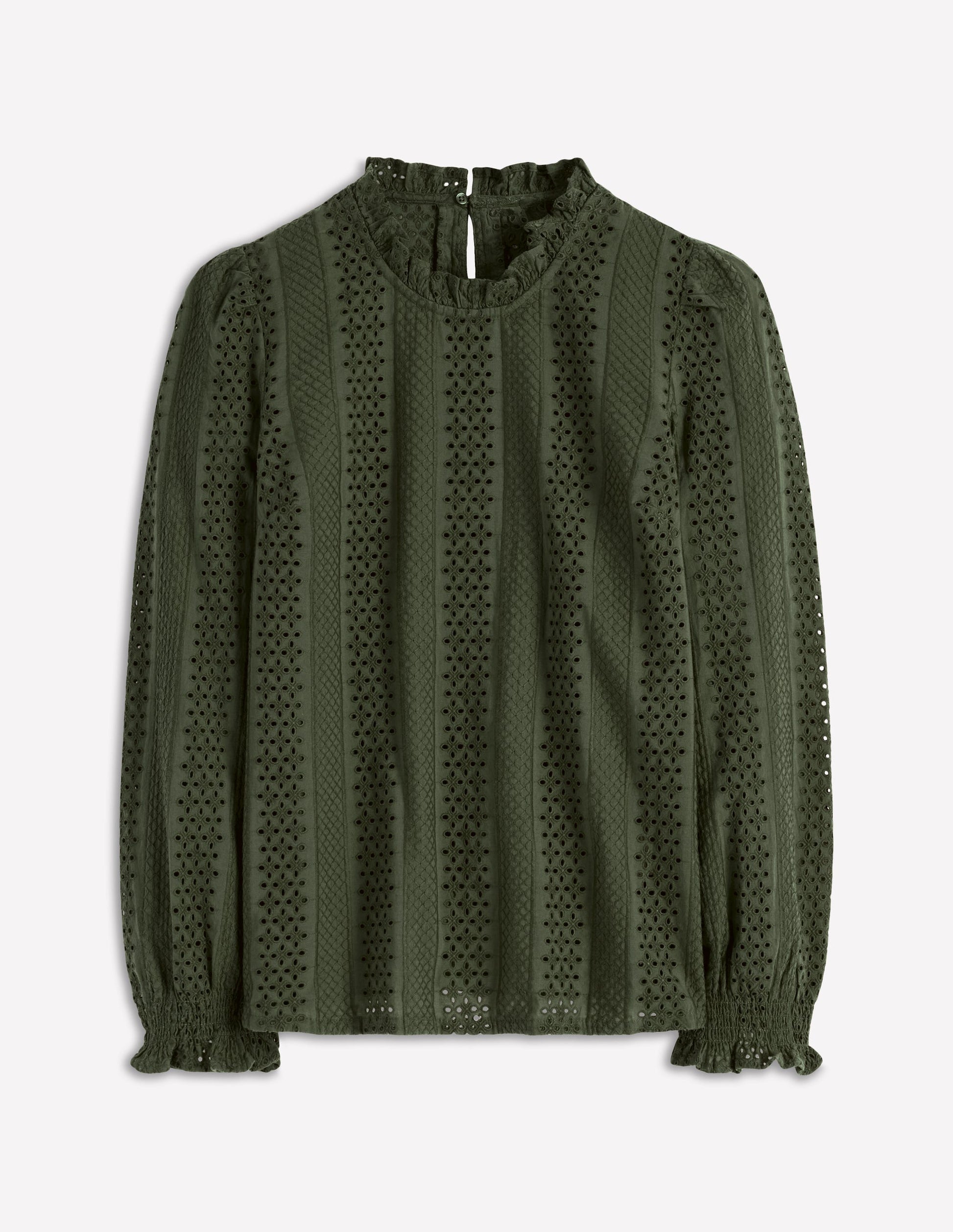 Frill Detail Broderie Top-Forest Glade-5