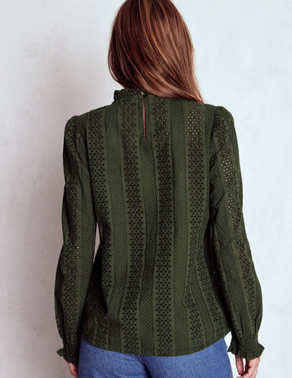 Frill Detail Broderie Top-Forest Glade-3