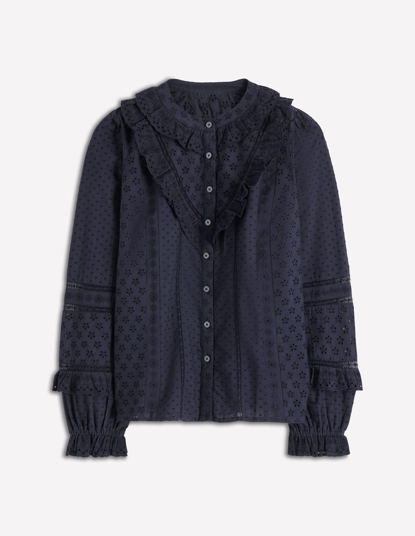 Broderie Ruffle Top-Navy