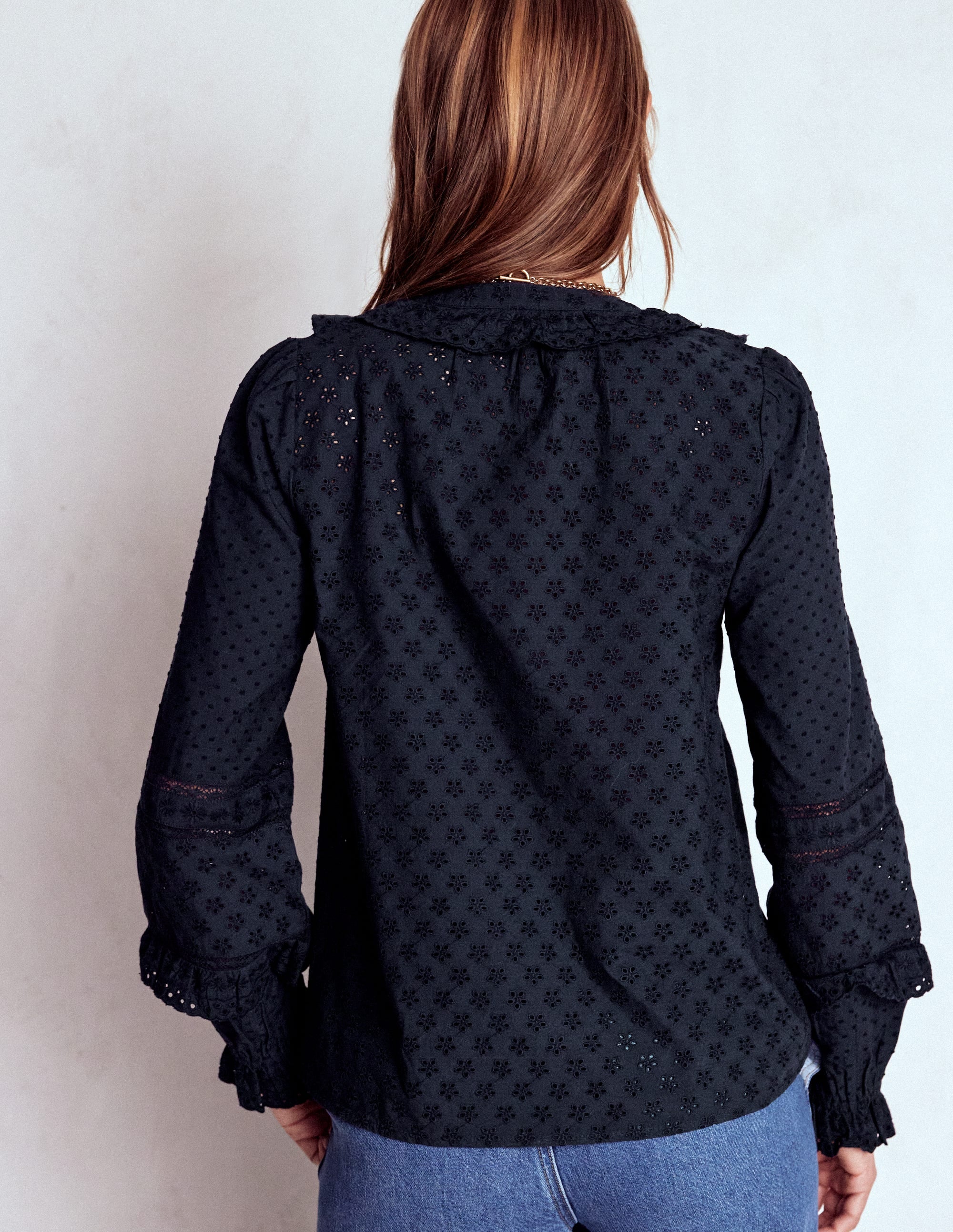 Broderie Ruffle Top-Navy - Image 4