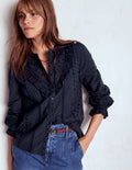 Broderie Ruffle Top-Navy
