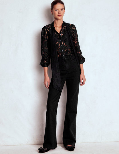 Lace Tie Neck Top-Black-4