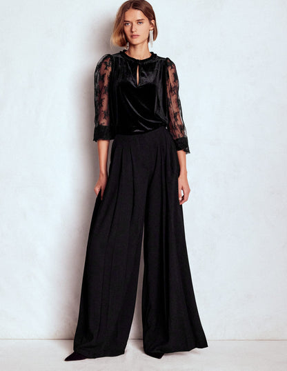 Mixed Media Puff Velvet Top-Black-5