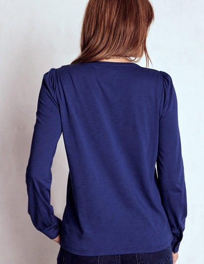Broderie Ruffle Jersey Shirt-Starboard Blue-3