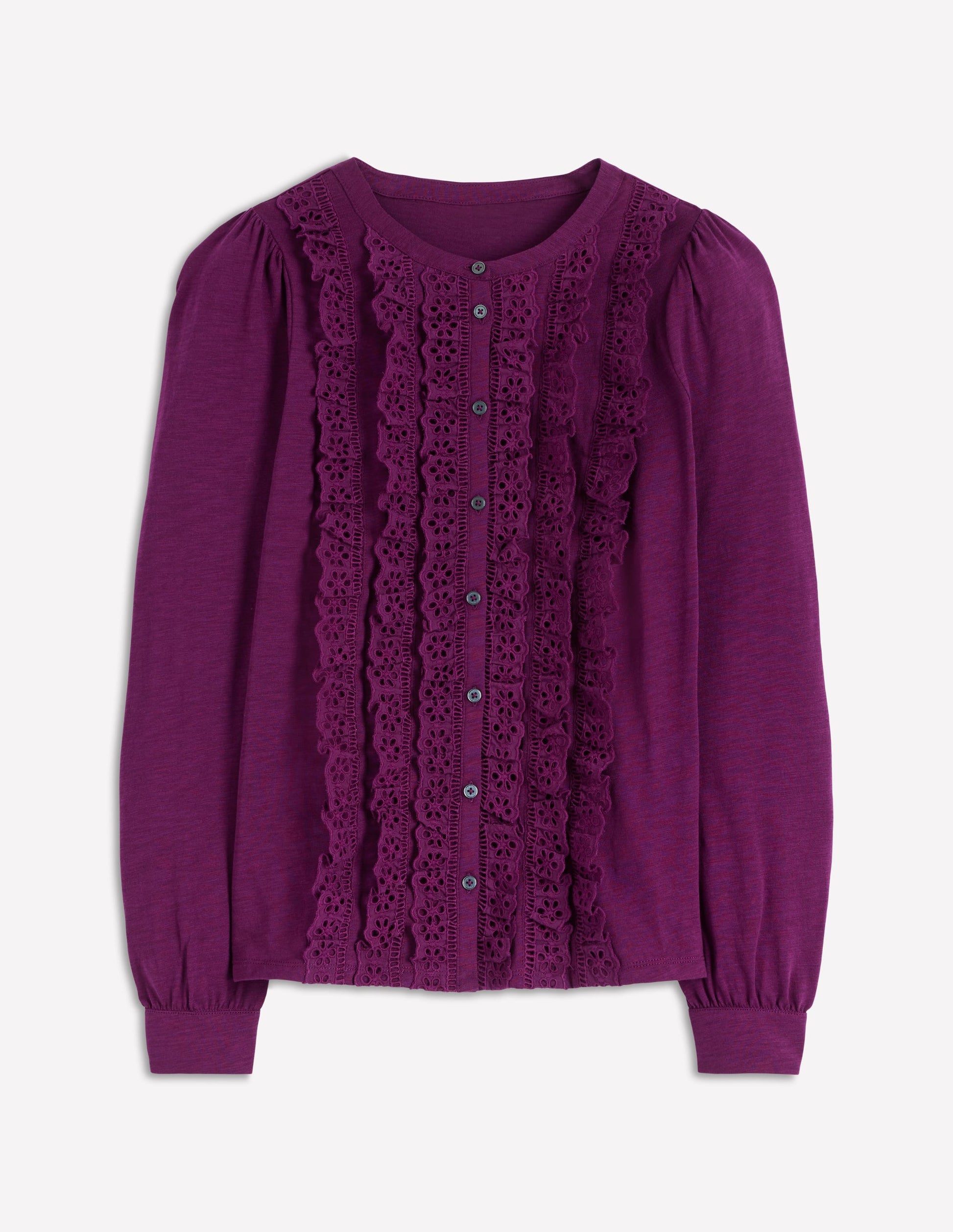 Broderie Ruffle Jersey Shirt-Plum Jam-6