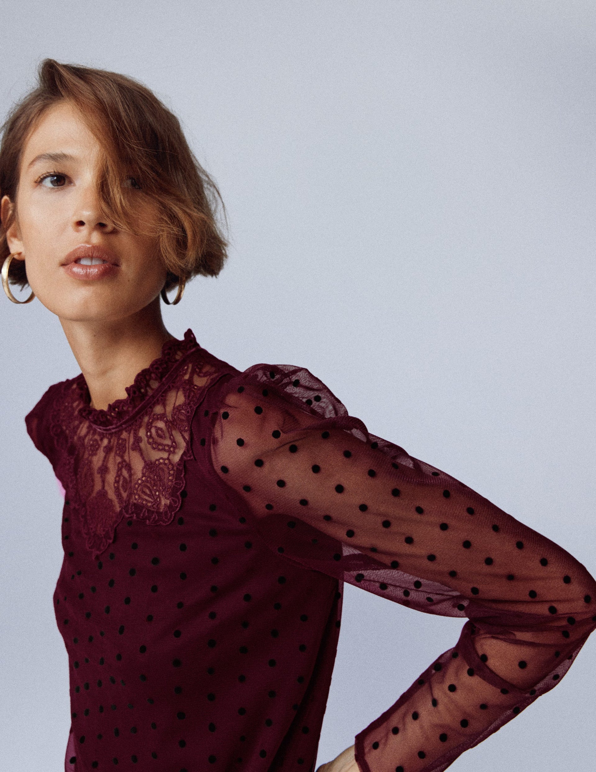 Tulle Yoke Embroidered Top-Dark Cherry Boden UK