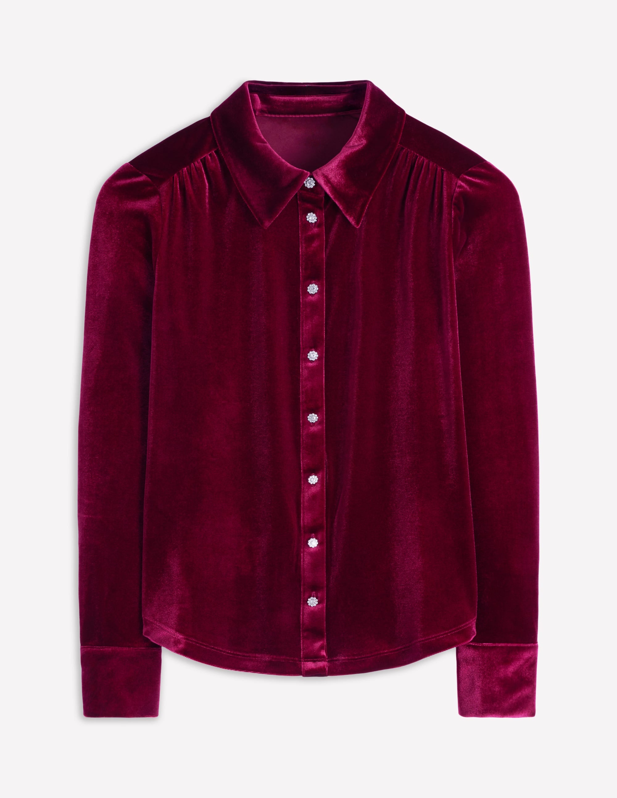 Jewel Button Velvet Shirt-Ruby Red - Image 5