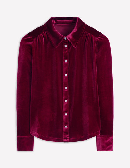 Jewel Button Velvet Shirt-Ruby Red-5