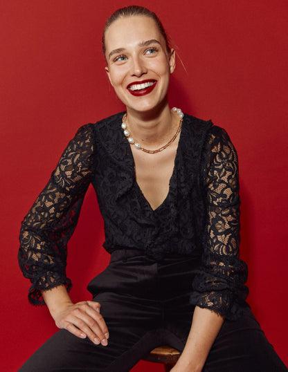 Ruffle Detail Lace Blouse-Black-5