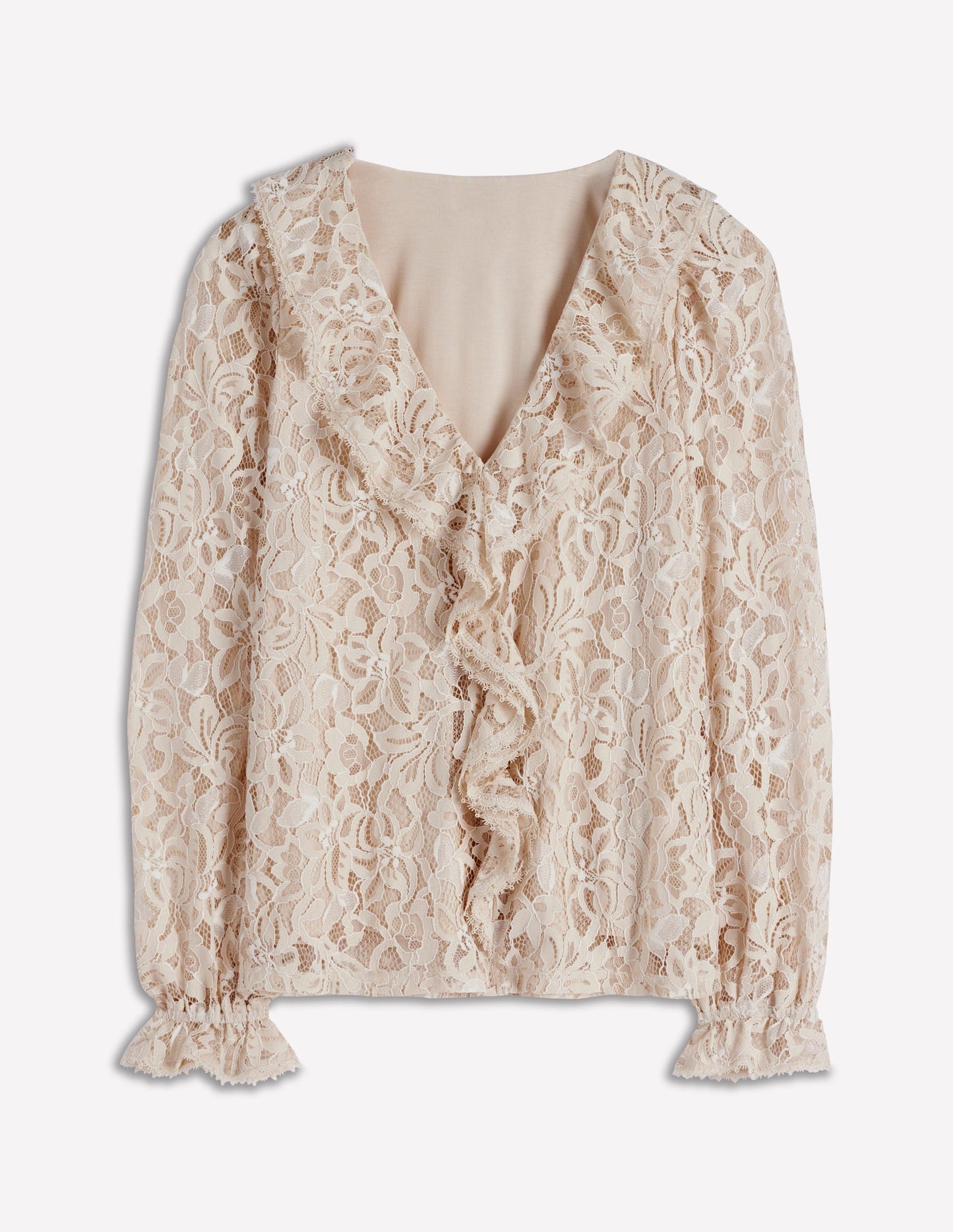 Ruffle Detail Lace Blouse-Ivory