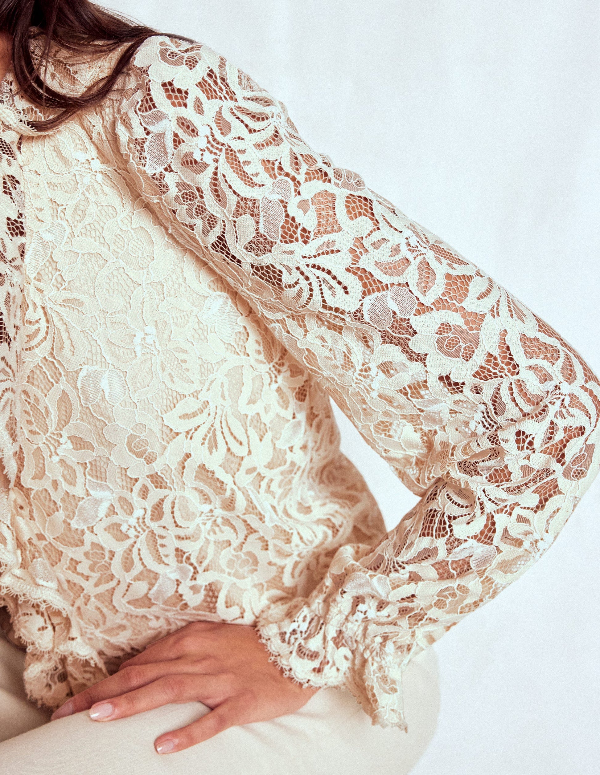 Ruffle Detail Lace Blouse-Ivory-2