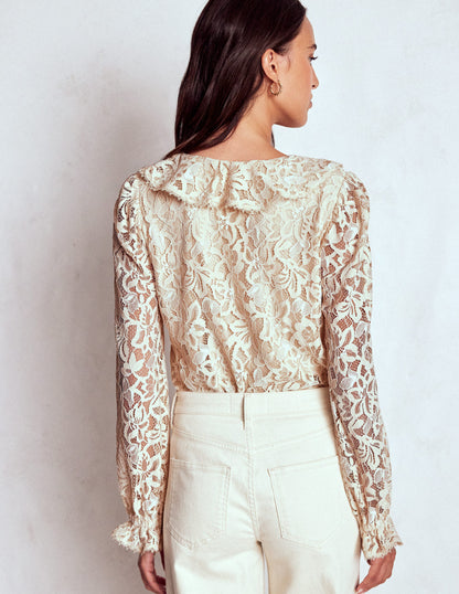 Ruffle Detail Lace Blouse-Ivory-3