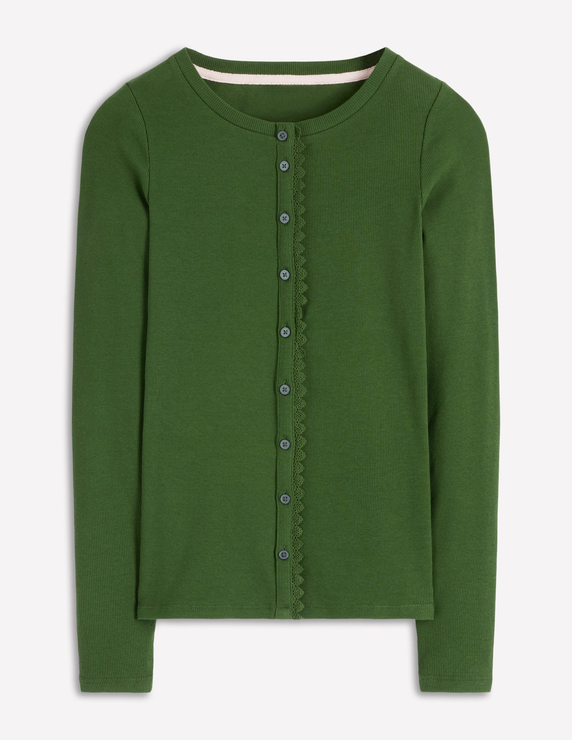 Evie Button Through Ribbed Top-Green Fir-5