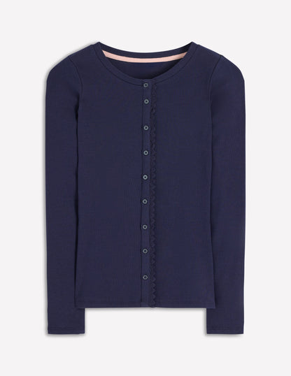 Evie Button Through Ribbed Top-Navy-5