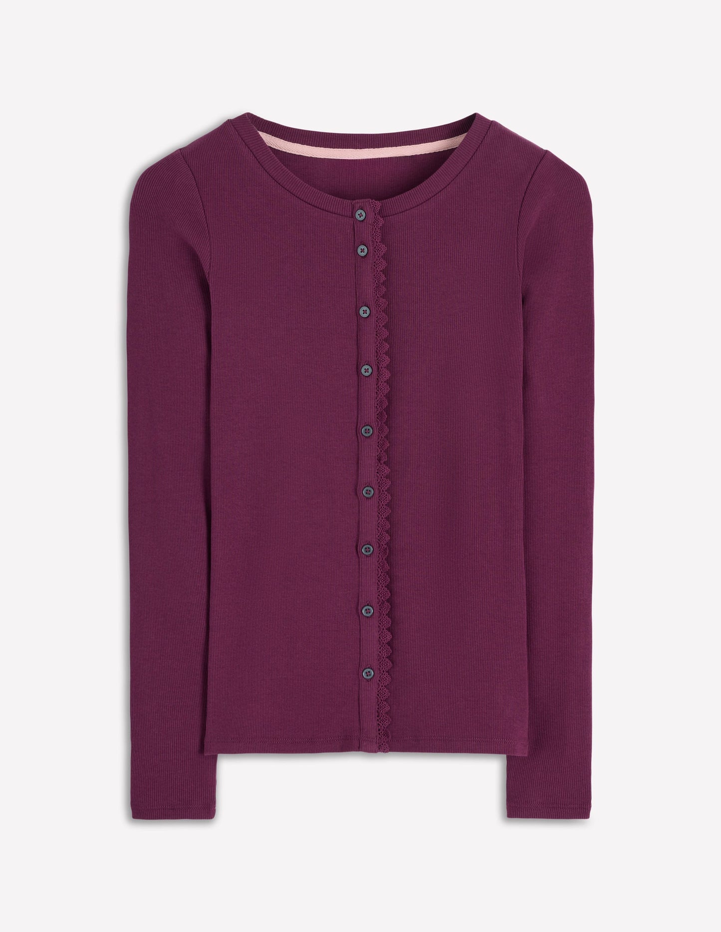 Evie Button Through Ribbed Top-Bordeaux
