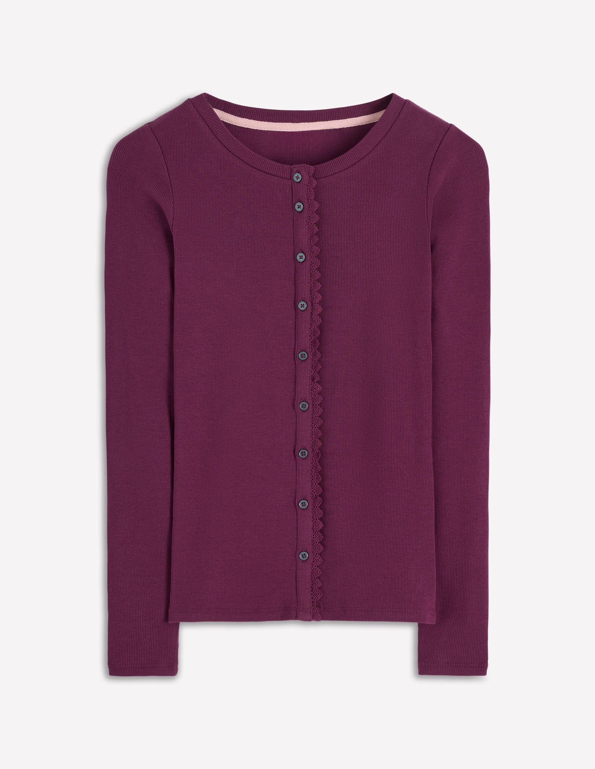 Evie Button Through Ribbed Top-Bordeaux-5