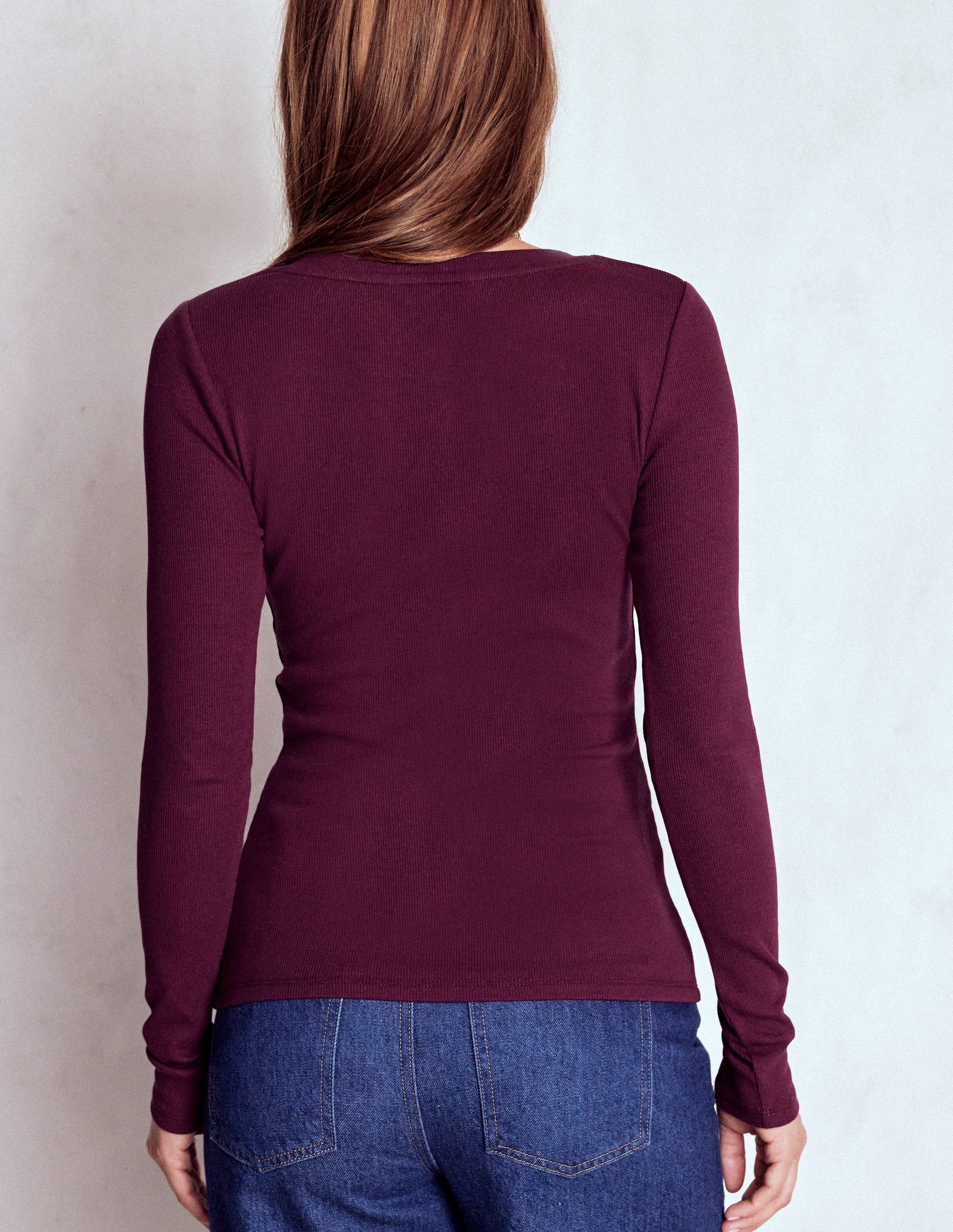 Evie Button Through Ribbed Top-Bordeaux-3