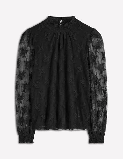 Smock Neck Tulle Top-Black-6