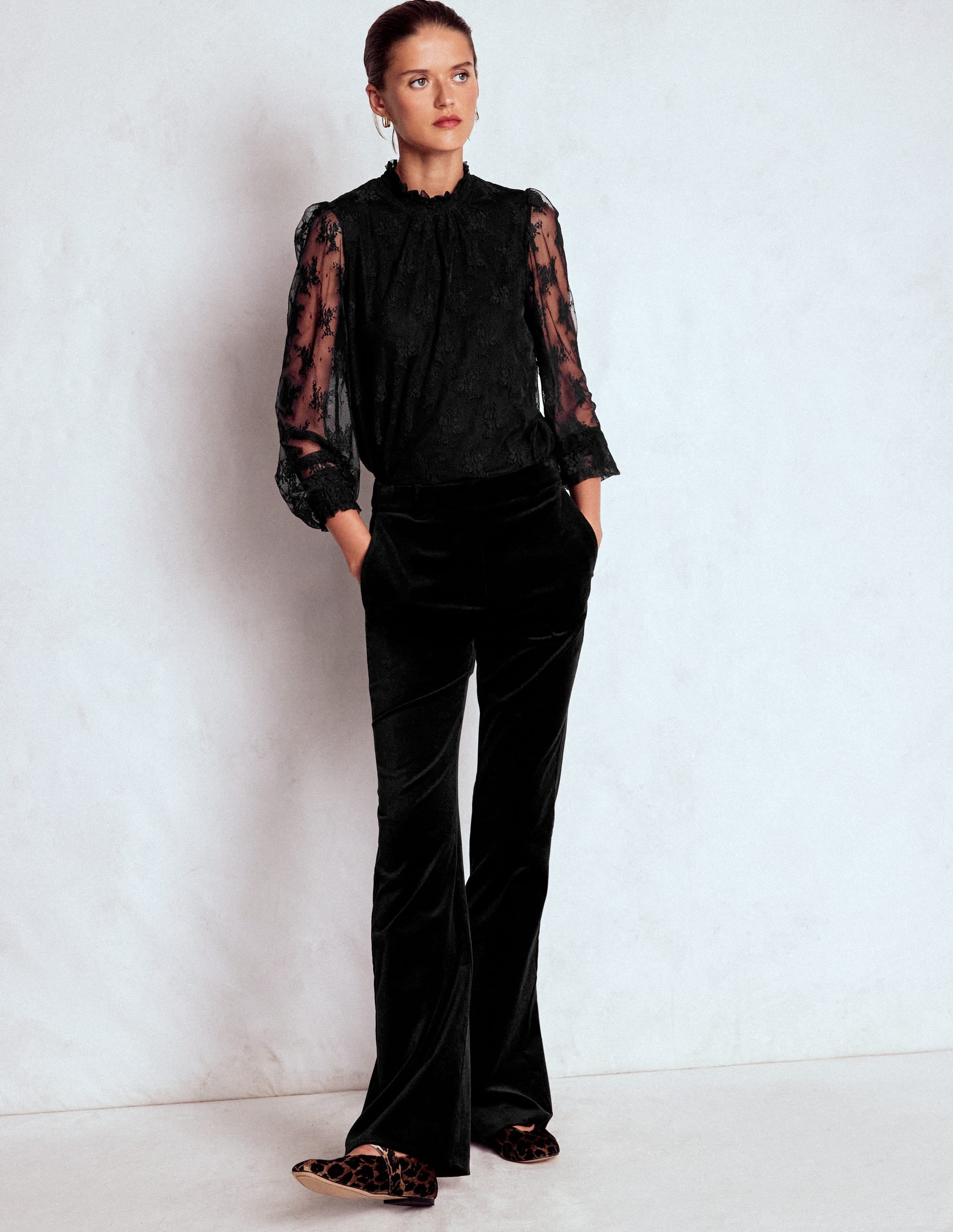Smock Neck Tulle Top-Black - Image 5