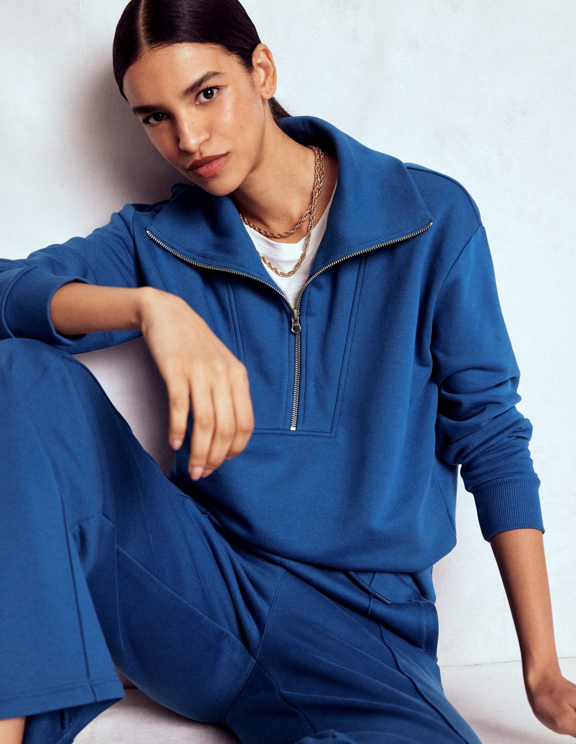 Panelled Half-zip Sweatshirt-Tourmaline Blue-1