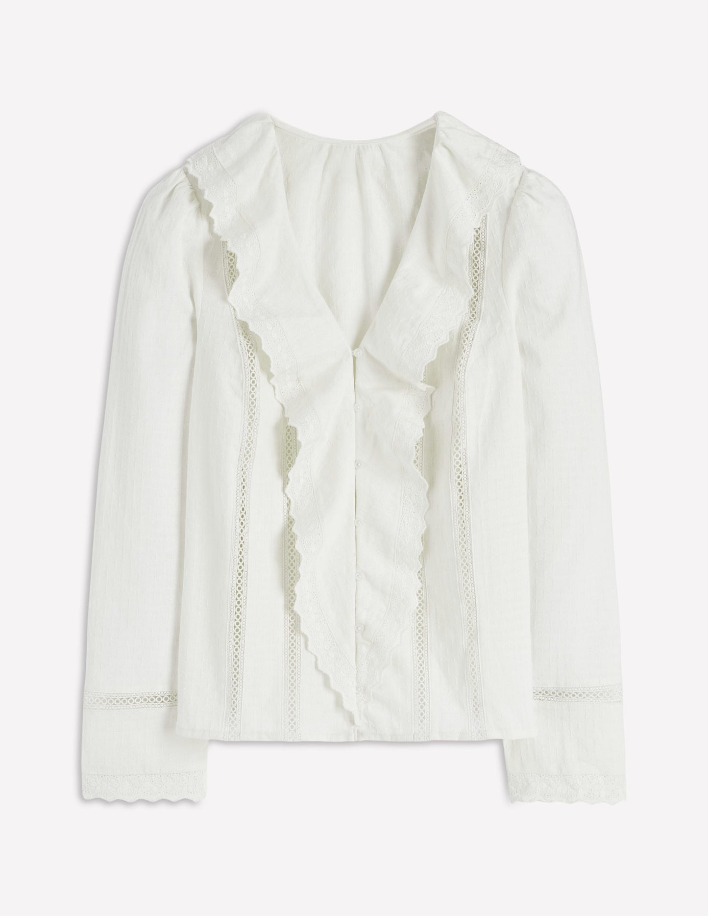 Ruffle Embroidered Blouse-Warm Ivory