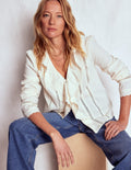 Ruffle Embroidered Blouse-Warm Ivory