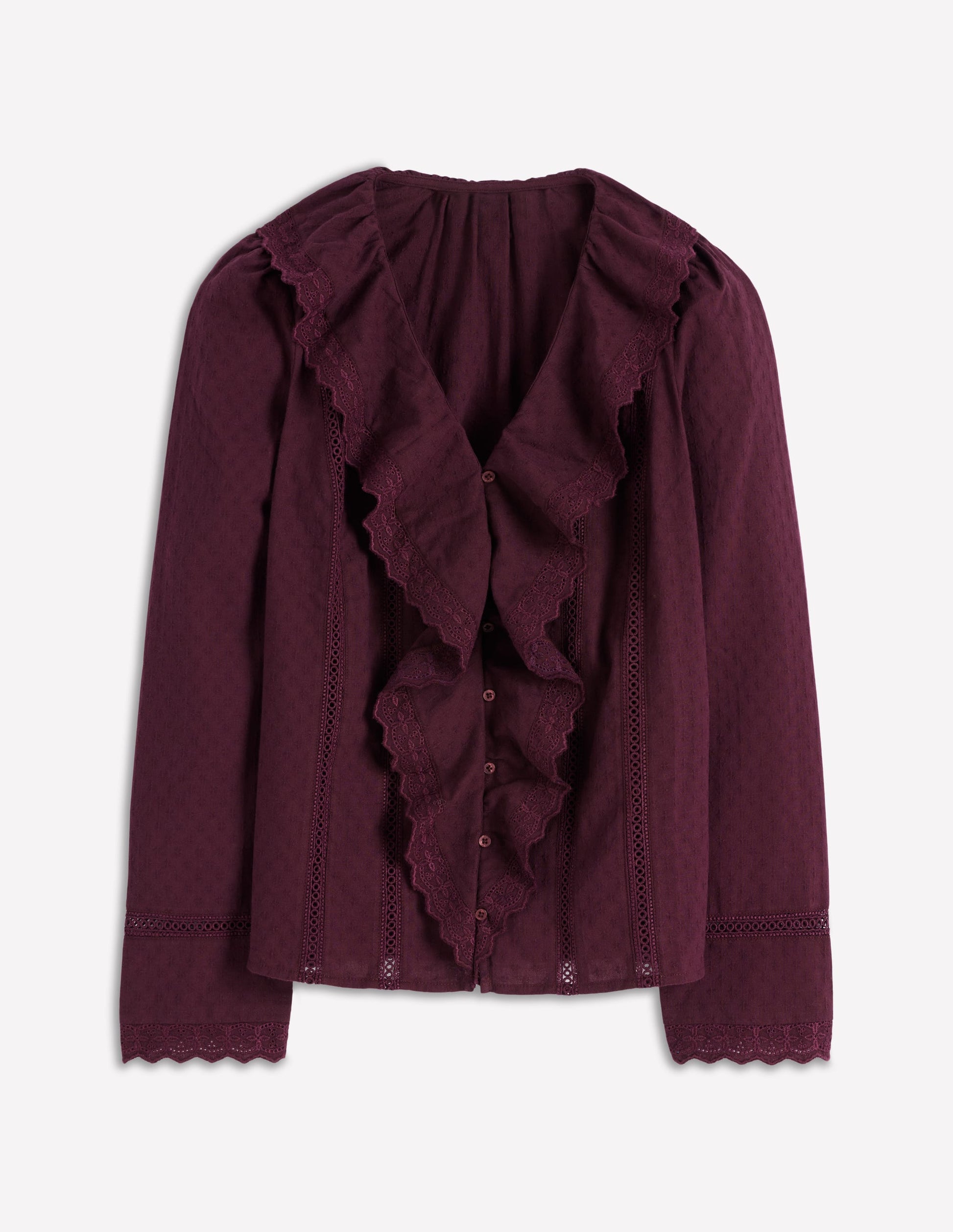 Ruffle Embroidered Blouse-Dark Cherry-5